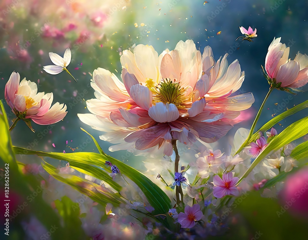 custom made wallpaper toronto digitalVibrant Flower Bouquet With Blossoms and Butterflies in Dreamy Garden Light. Generative AI