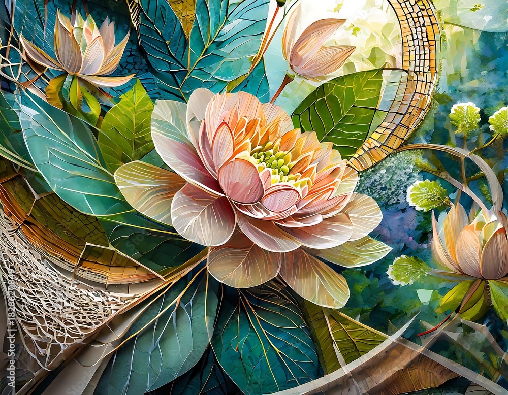 custom made wallpaper toronto digitalColorful paper flowers and leaves arranged in a vibrant composition. Generative AI.