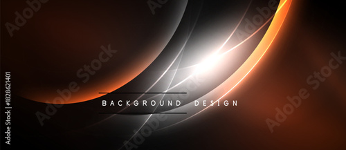 Abstract design features curved lines, bright glow, dark background. Modern aesthetic, suitable for digital projects.