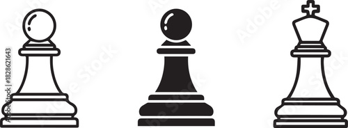Black and White Chess Pawns and King Icons silhouette