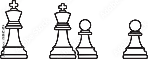 Chess King and Pawns Outline Icons illustration vector