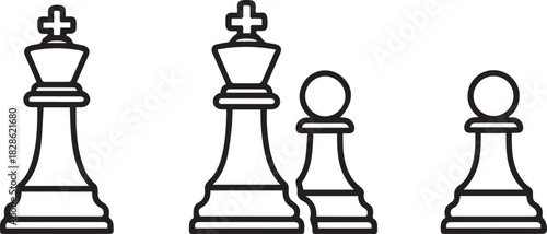 Chess King and Pawns Outline Icons illustration vector