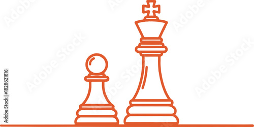 Orange Outline of Chess King and Pawn on White Background Keywords: chess, king, pawn, chess