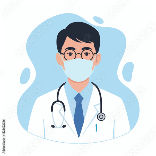 Doctor wearing face mask with stethoscope, medical professional, healthcare worker