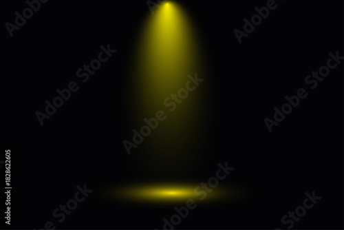 Yellow Spotlight Beam on Black Background with Footlight Glow, perfect for highlight product