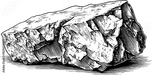 Engraved decorative illustration of chipped stone sharpening tool for design and print