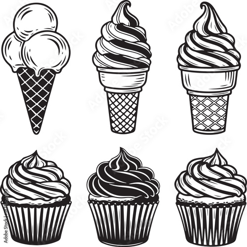 Vintage Style Ice Cream Cones and Cupcakes Collection