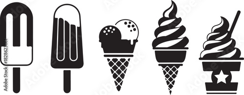 Black and White Icons of Ice Cream and Popsicles frozen treat