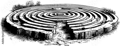 Engraved decorative concentric ribbed disk design for print and poster artwork