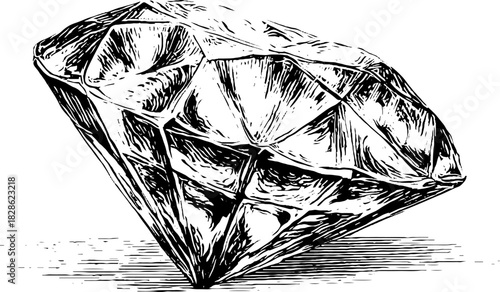 Engraved decorative illustration of diamond with intricate line design for artistic projects