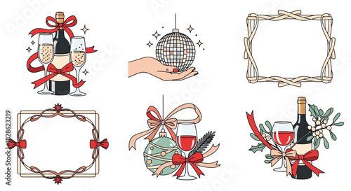 Holiday Vector Frame Set: Festive Christmas and New Year Illustration Collection for Greetings