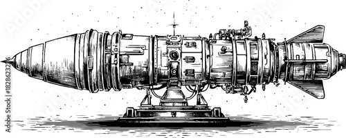 Vintage engraved illustration of a floating mechanical device - retro design for posters and decor