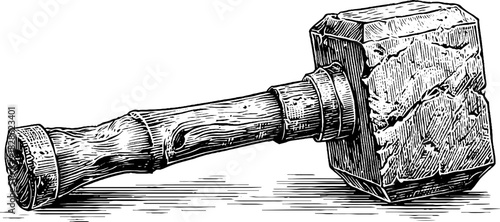 Engraved decorative illustration of forged steel hammer for design and decor