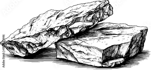 Vintage hand-drawn illustration of fractured milky calcite with decorative detailing