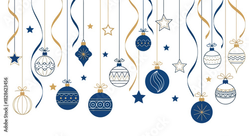 Festive Holiday Cheer: An Elegant Christmas Ornament Vector Border Design with Ribbon Swirls
