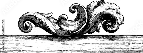 Intricate minimal fractal curl design in engraved decorative style for artistic applications