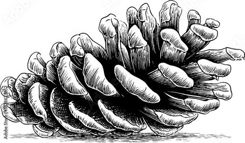 Vintage hand drawn mountain cedar cone for nature design and decor