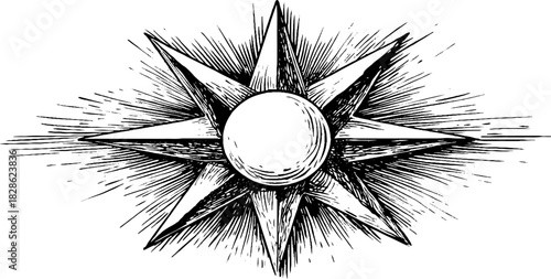 Engraved radial erosion star decorative design for print and card