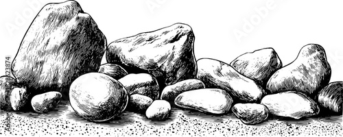 Hand drawn engraving of repeating pebble design for decorative projects