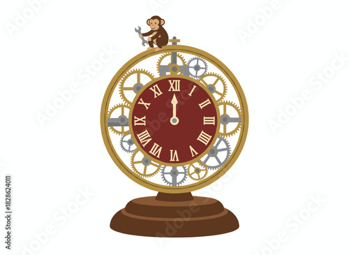 A steampunk device featuring vintage mechanical gearwork and equipment, a retro Victorian industrial apparatus, a fictional sci‑fi steam‑punk mechanism, rendered as a vector illustration set against