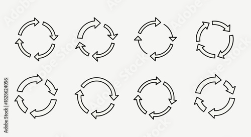 Circular Arrow Flow Vector Illustration Pack: Representing Cycle, Process, and Rotation