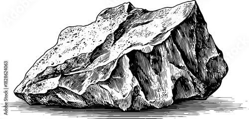 Rugged granite boulder engraving – vintage decorative element for design