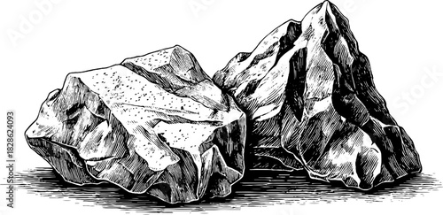 Engraved decorative rugged granite boulder sketch for design