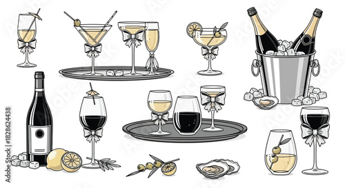 Elegant Cocktail and Champagne Glasses Collection Diverse Designs for Celebrations and Fine Dining