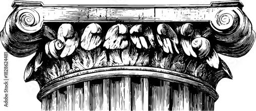 Vintage engraved decorative capital with jagged alternating patterns for design projects