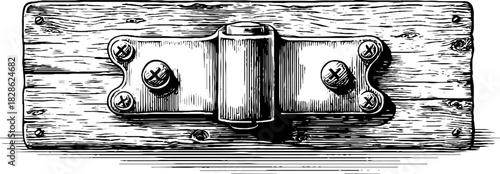 Decorative engraved illustration of an antique hinge for vintage design