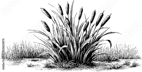 Decorative engraving of bundled marsh reeds