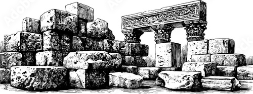 Engraved decorative sandstone ornament design - vintage architectural sketch