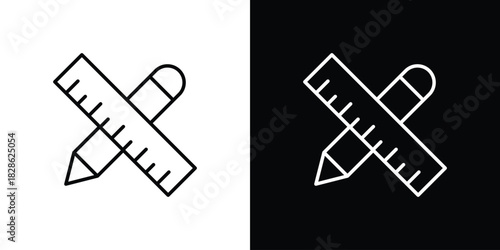 Pencil and ruler icons symbols. Collection of simple black icons