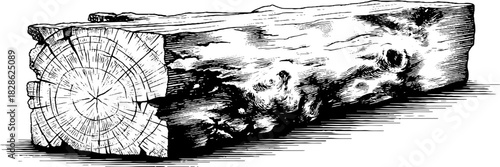 Decorative engraved wooden beam end illustration for rustic design