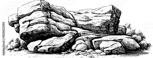 Engraved decorative illustration of clastic sediment breccia for geology education and design