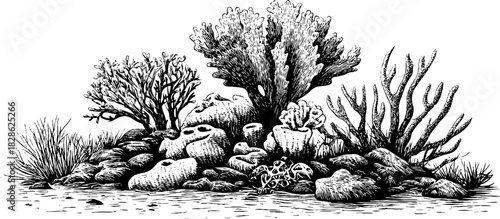 Vintage coral and sponge illustration for nature and marine design