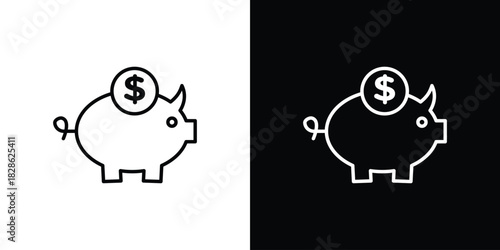 Piggy bank icons symbols. Collection of simple black icons