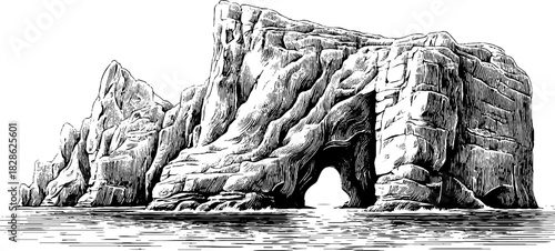 Decorative engraving of eroded marine rock plate for nature designs