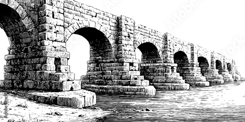 Vintage engraving of a floating modular arch architecture design