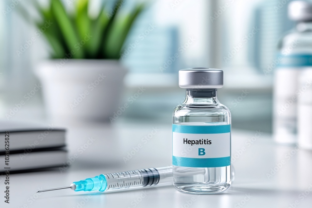 Obraz premium Hepatitis b vaccine vial and syringe preparing for injection