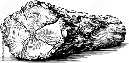 Engraved illustration of hollow driftwood core for rustic design