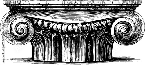 Decorative engraving of interlocked architectural elements for design