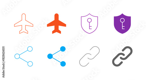 Flat Colored VPN and Sharing Icon Set in Outline and Solid Style for Secure Connection and Data Transfer