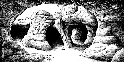 Vintage engraved illustration of karst limestone caves and pores