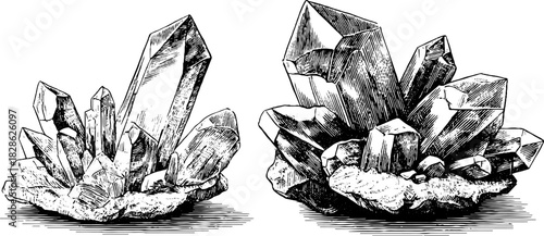 Vintage decorative illustration of laminated mica clusters for design