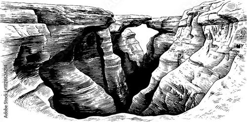 Engraved decorative limestone canyon illustration for design