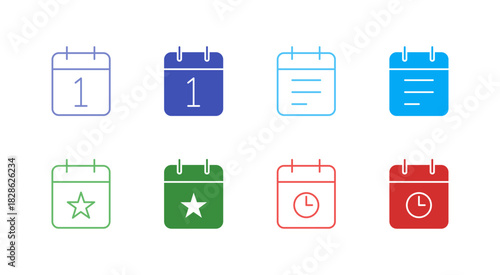 Flat Colored Event and Deadline Icon Set in Outline and Solid Style for Scheduling and Project Planning