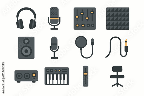 Knob audio music icons studio equipment vector monitor mic synth icon stand