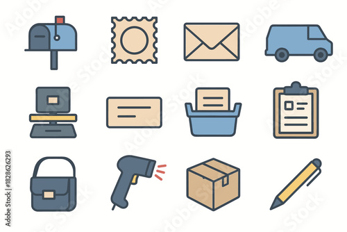 Icon postal pen vector sorting icons scanner mailbox barcode package envelope service