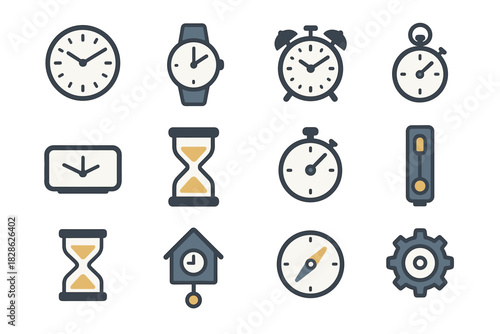 Vector icons sand clock timer minimalist gear alarm stopwatch icon time hourglass